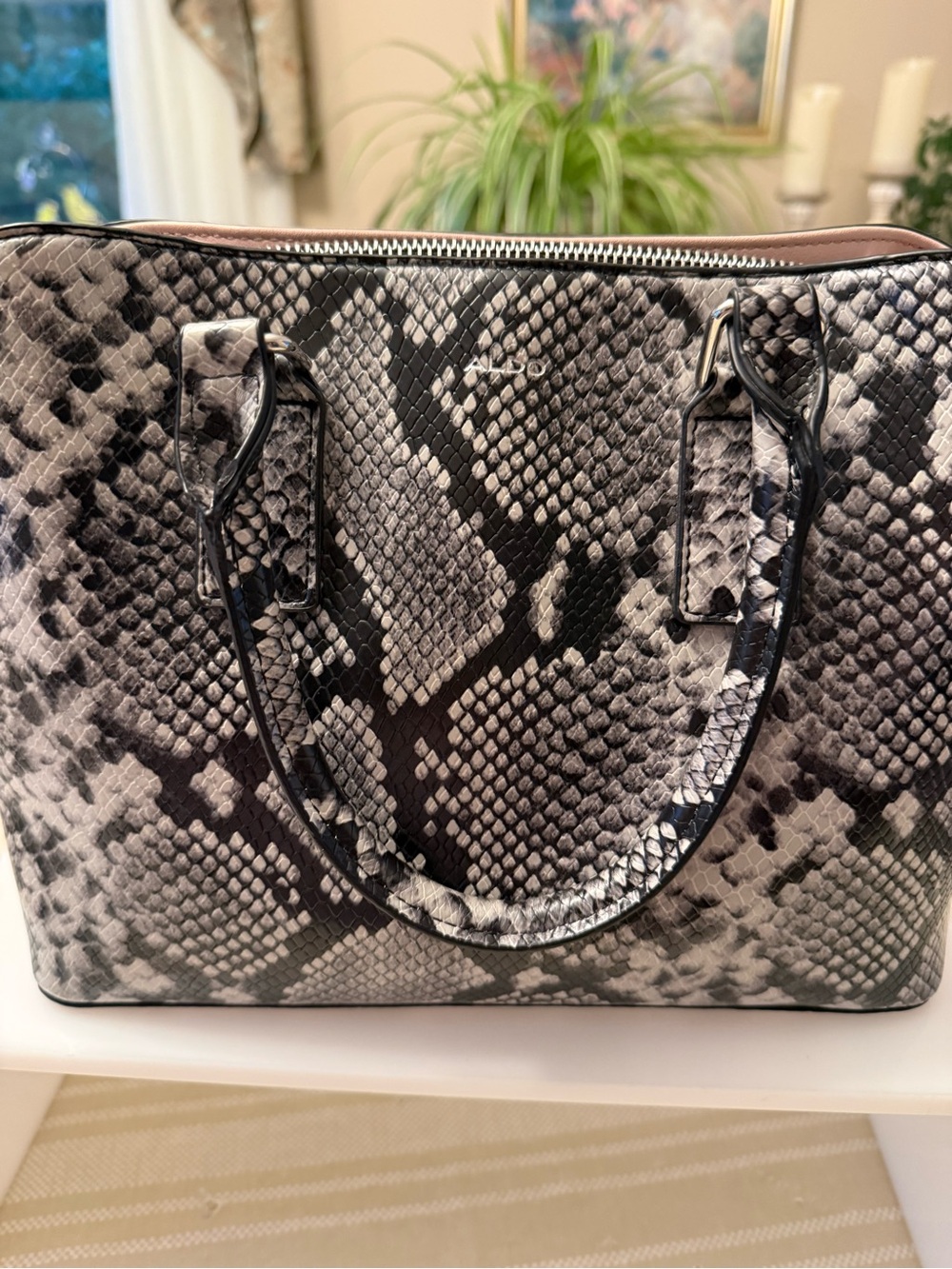 Aldo Black & Gray Snake-Print Tote